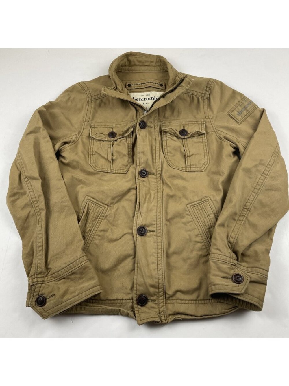 Abercrombie & Fitch Sentinel Military Jacket Kids Boys XL Khaki Tan Canvas Zip